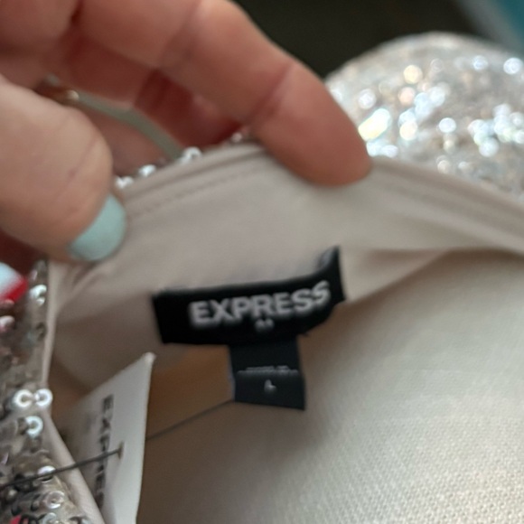 Express Silver Sequin V-Neck Wrap Bodysuit - Picture 13 of 13